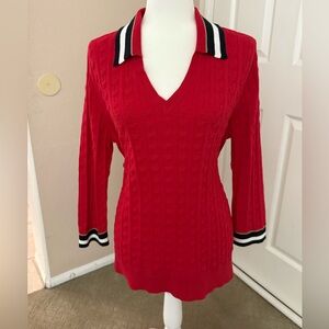 Tommy Hilfiger Red Textured Knit Sweater